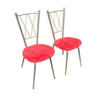 Lot de 2 chaises dorées moumoutte 1960s