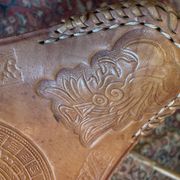 Tabourets tripodes mexicain vintage en bambou et cuir