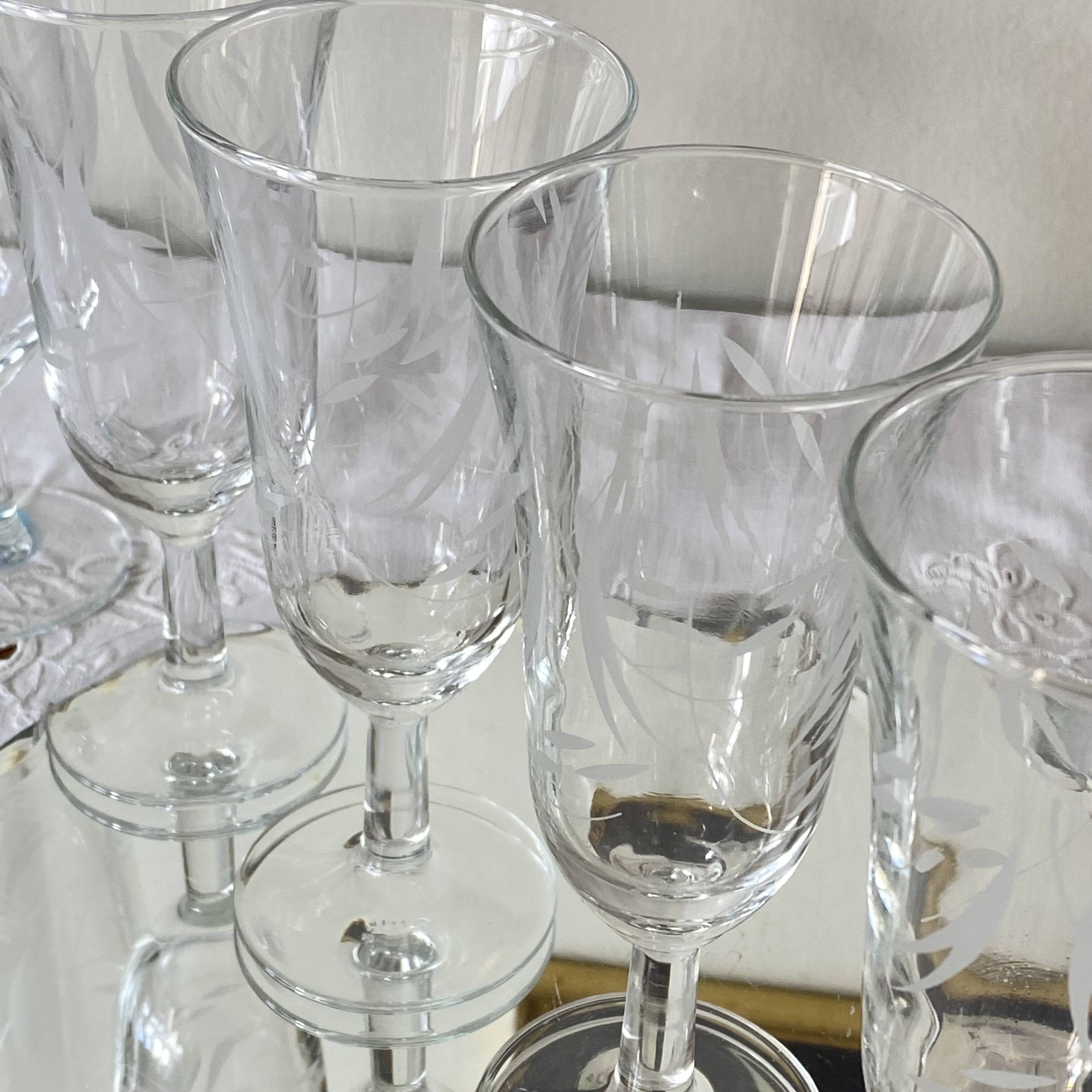 6 engraved antique champagne flutes