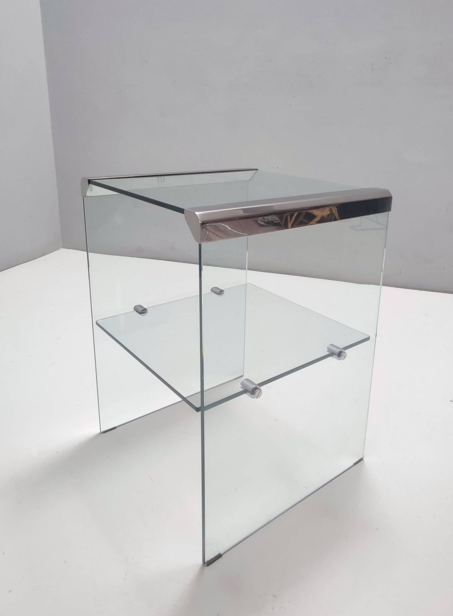 Tempered Glass and Steel Etagere by Gallotti & Radice with a Shelf