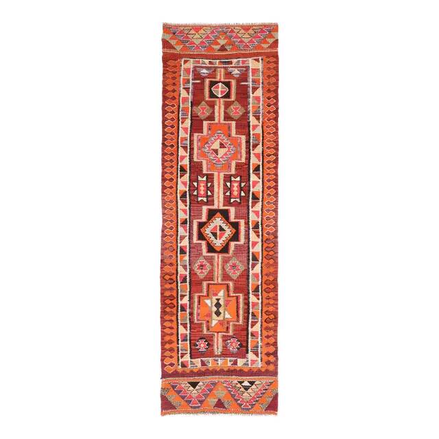 1970s Vintage Turkish Hand-Knotted Wool Cotton Purple Runner Rug 85x292