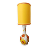 1970s lamp with flowers and custom-made leather lampshade
