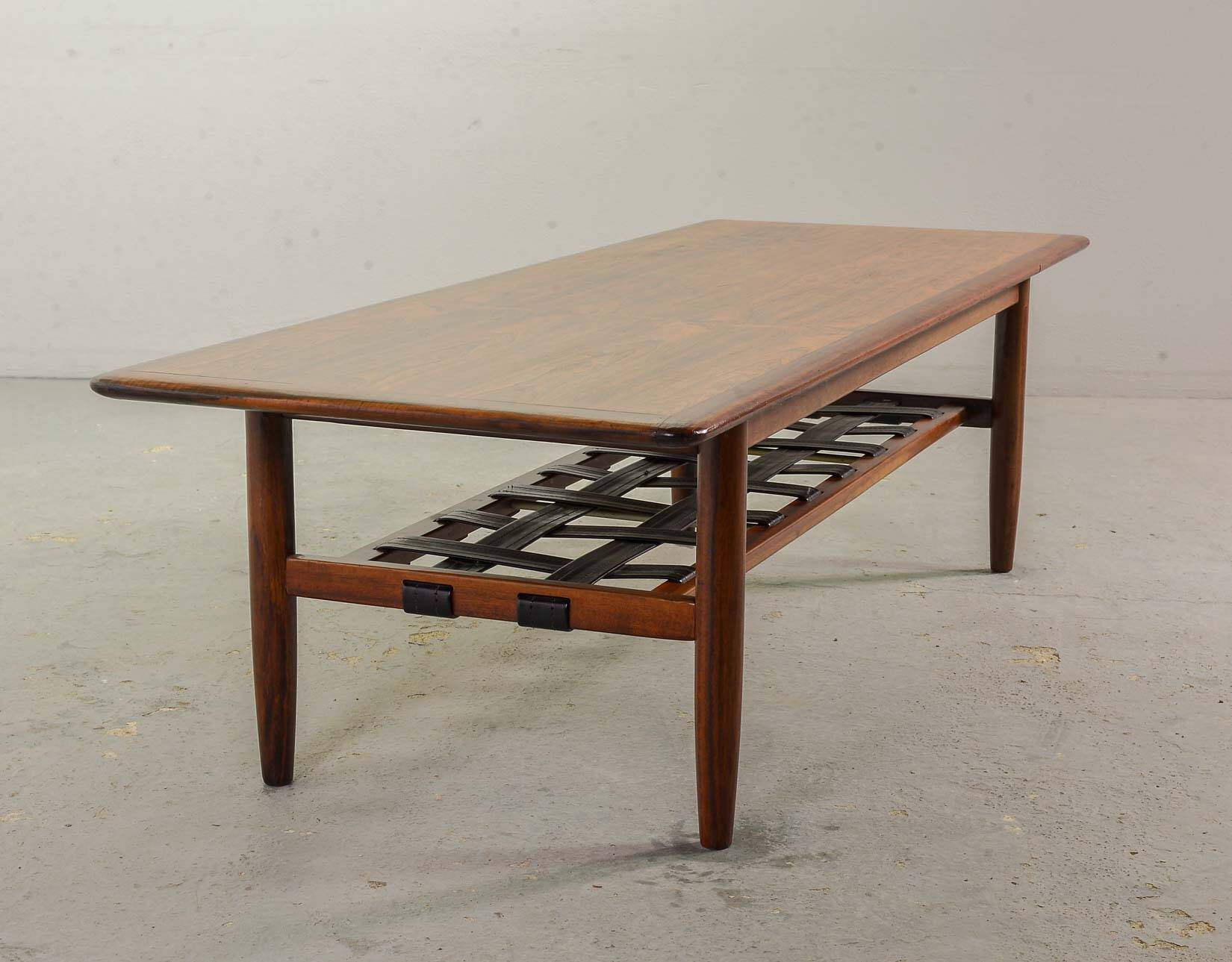 Topform Dutch Design Rosewood Coffee Table with Leather Magazine Holder 60s