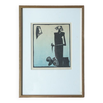 Åke Holm, Biblical Theme, Linocut, 1970s, Framed
