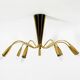 Beautiful large 9-arm Mid-Century Modern brass Sputnik ceiling lamp