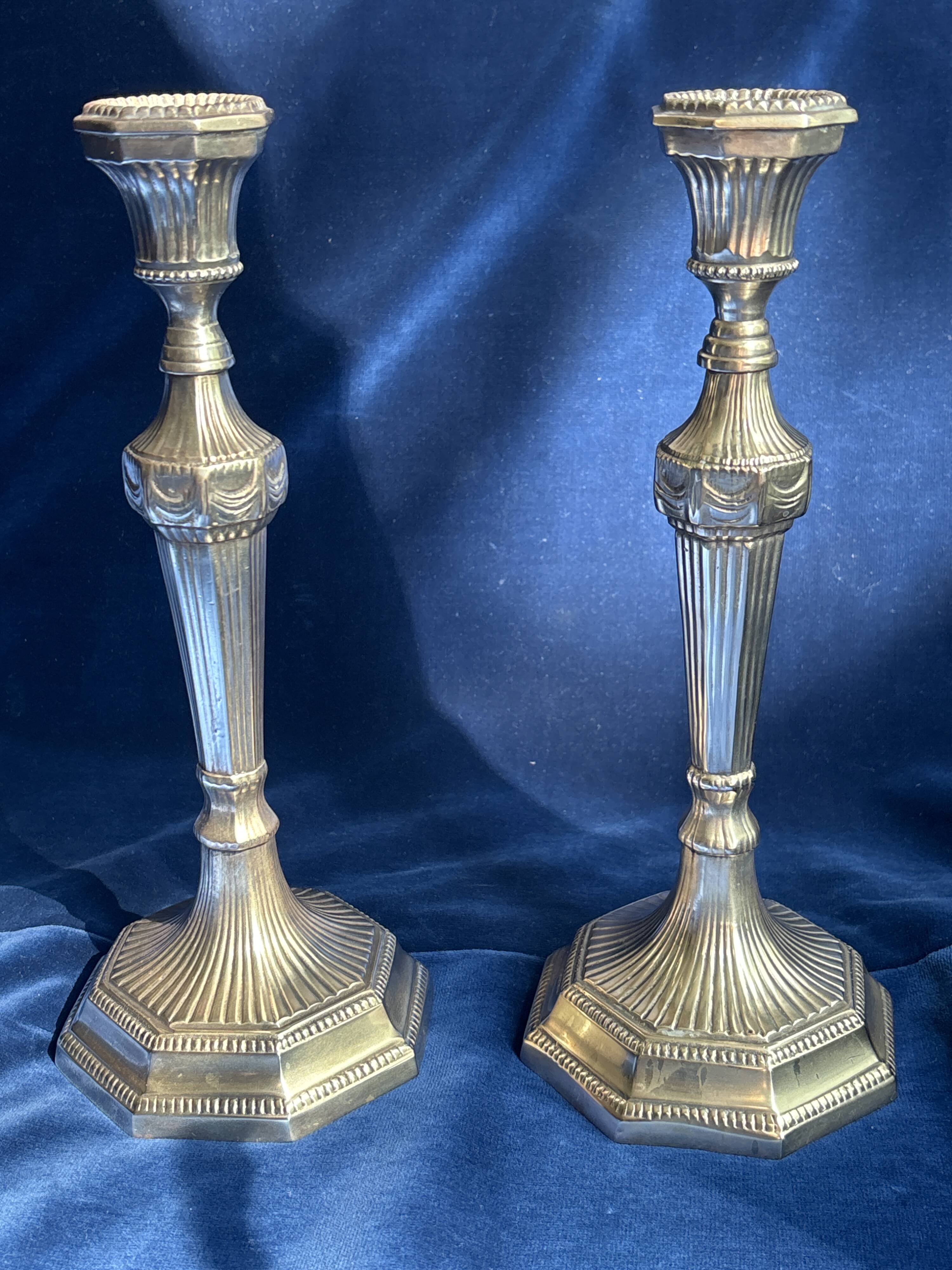 Pair of Louis XVI style silver-plated candlesticks