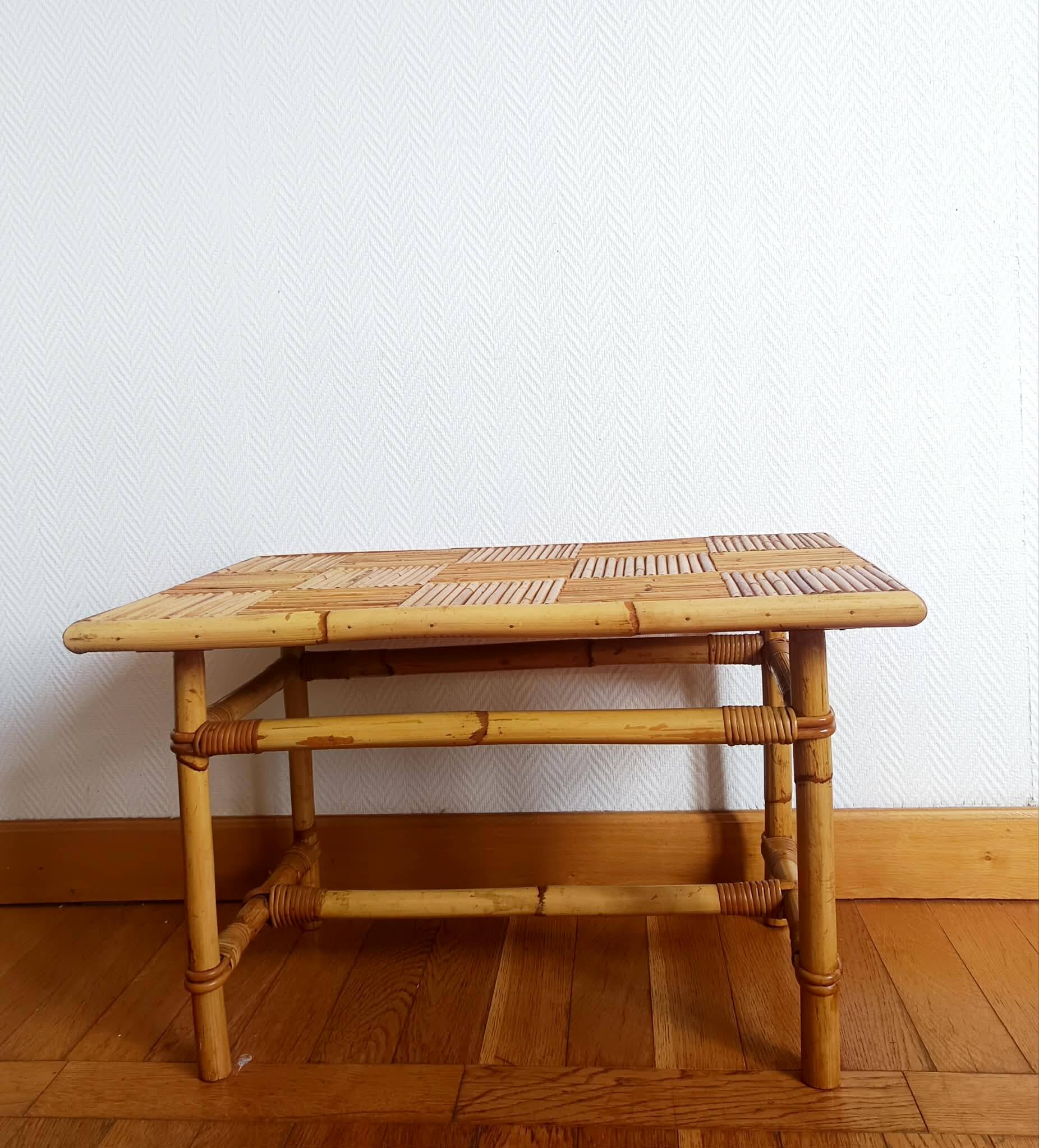 Bamboo coffee table in Audoux Minet vintage style from the 1960s.