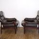 Pair of Scandinavian leather armchairs with ottomans 1970