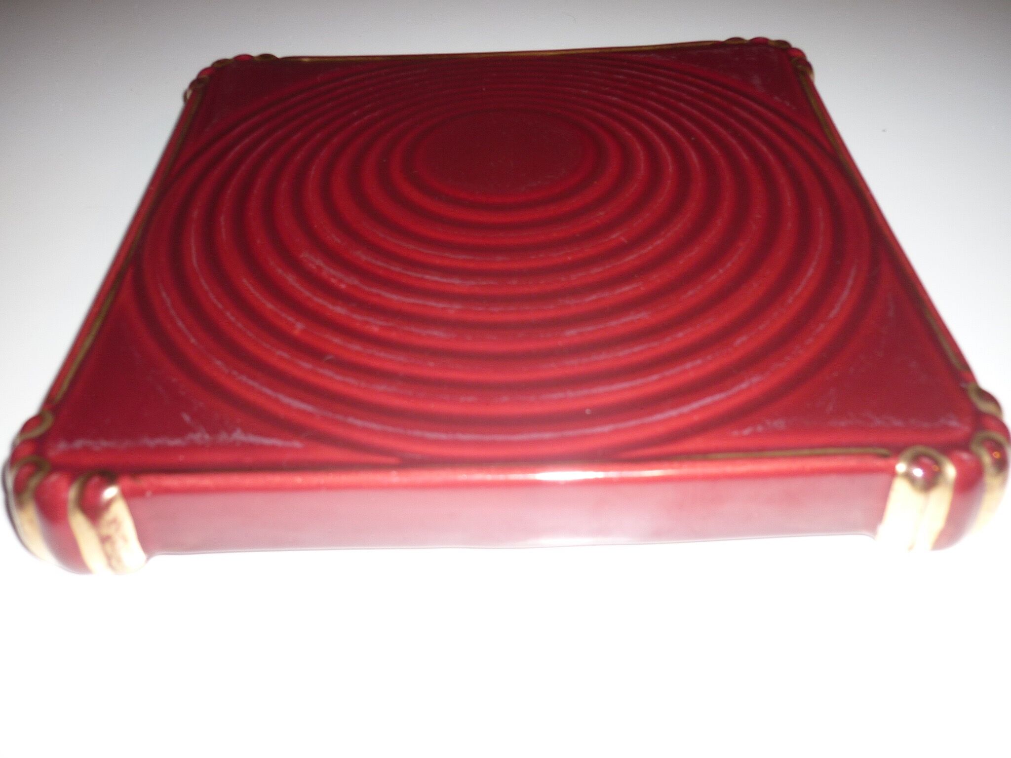 Vallauris ceramic red and gold trivet 1950