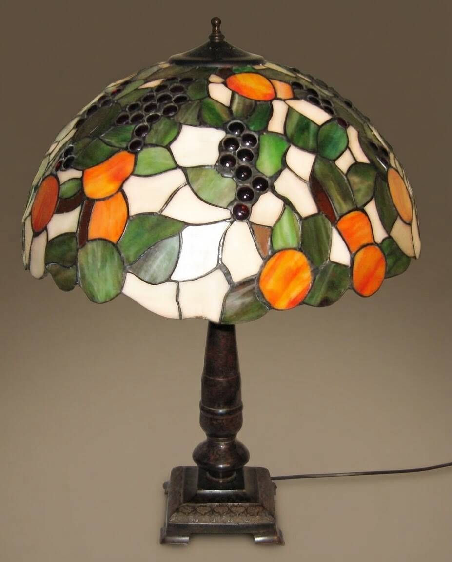 Tiffany-style lampshade with fruits and grapes