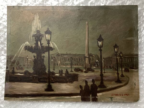 Huile 1950 Paris La Nuit d'Alberto Spadolini