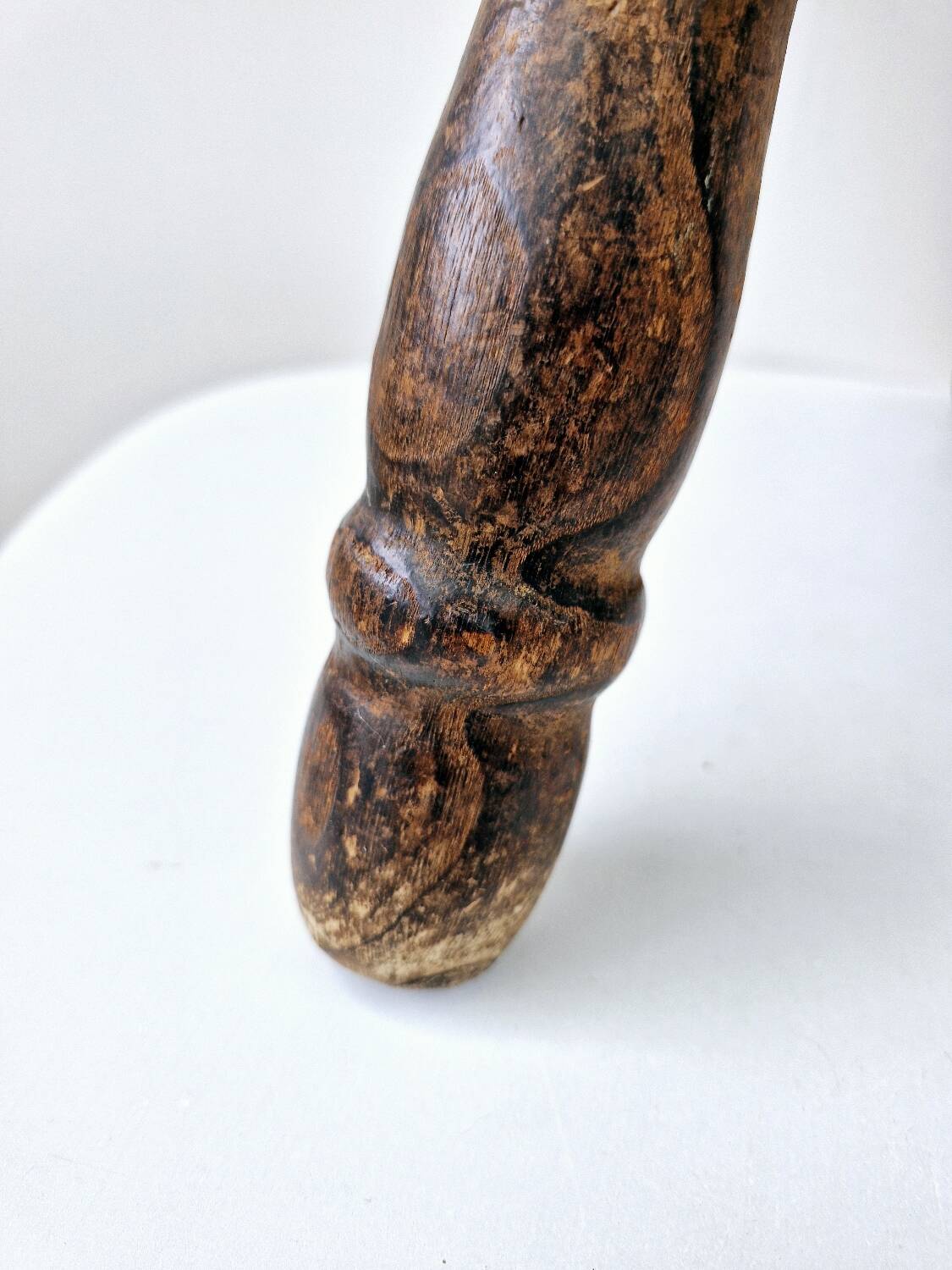 Rare Old Tripod Milking Stool Carved Solid Wood Popular Art