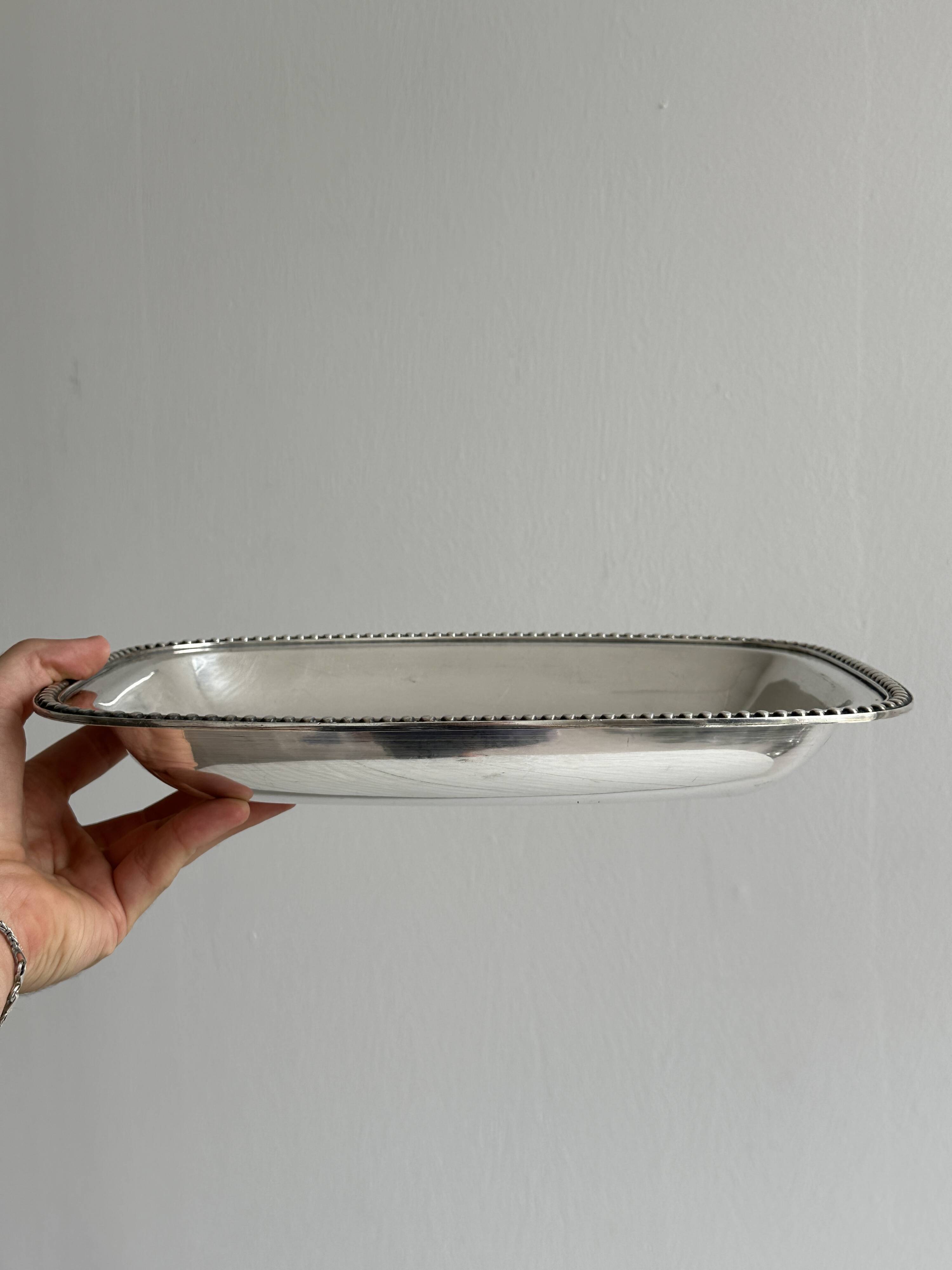 Rectangular silver-plated metal dish