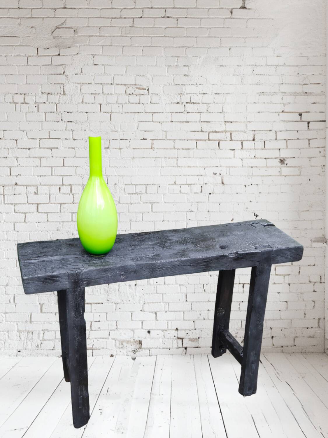 Shou sugi ban burnt wood console workbench