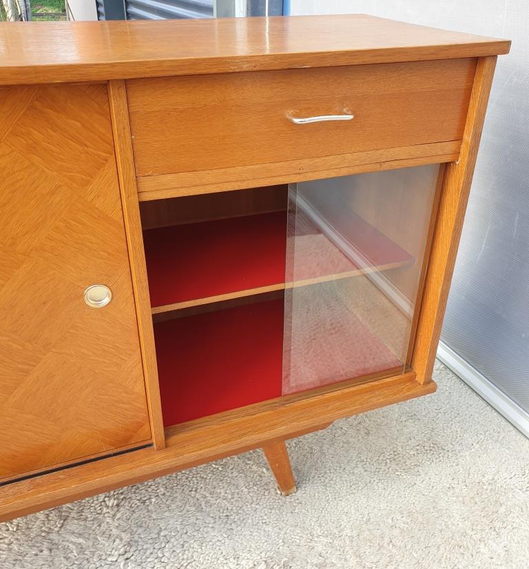 Sideboard 1960 diamond marquetry and showcase 180x45