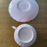 Antique salins les bains cup + saucer pink ceramic france vintage