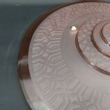 Suspension Art Déco moderniste en verre rose et bronze chromé, par Henry Petitot, 1935