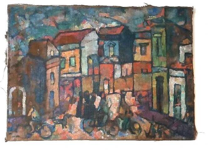 Oil on Canvas "Syracuse Square" by Ferruccio Ferri - Exhibition in La Spezia