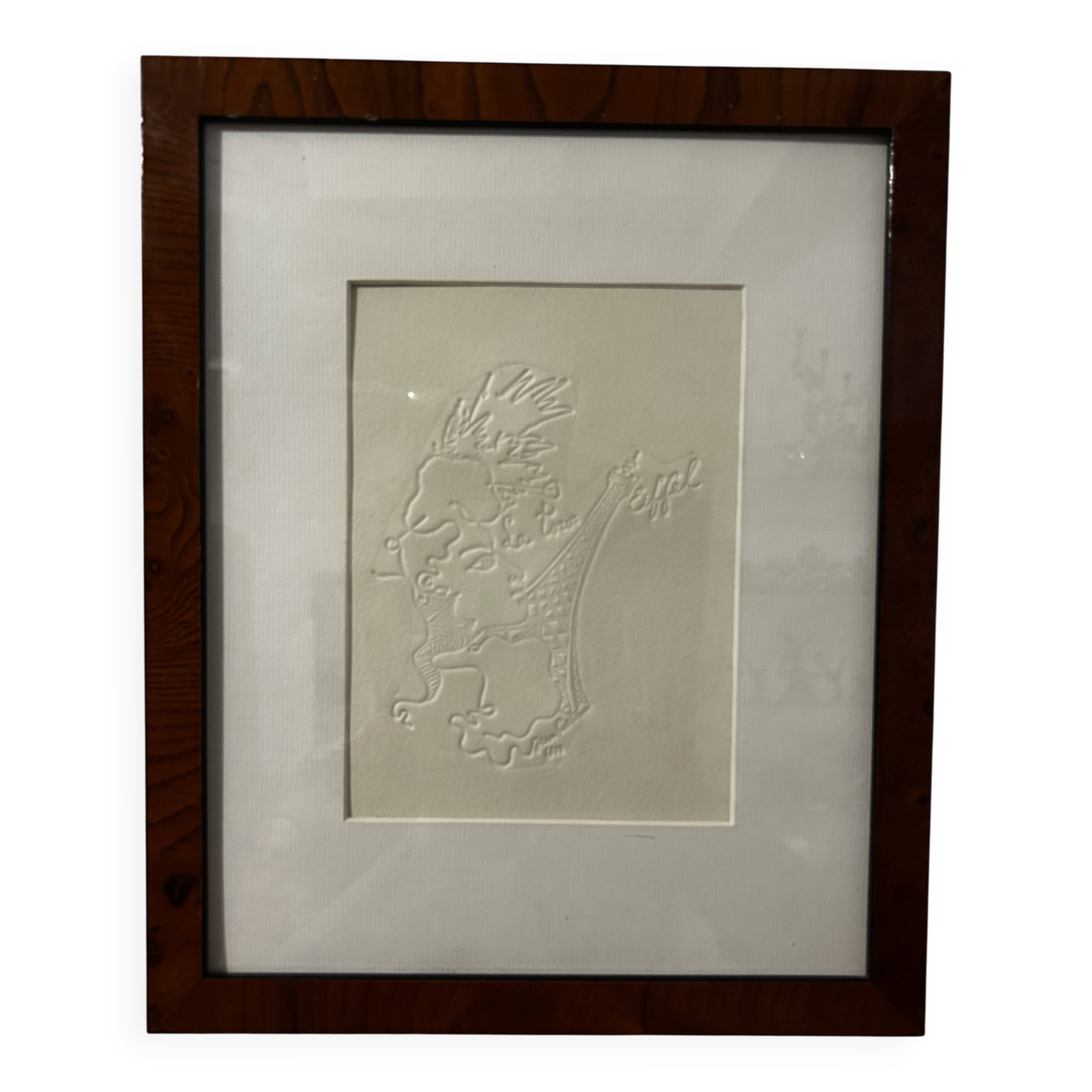 An extremely rare vintage embossing of the Eiffel Tower by Jean Cocteau, 1919.