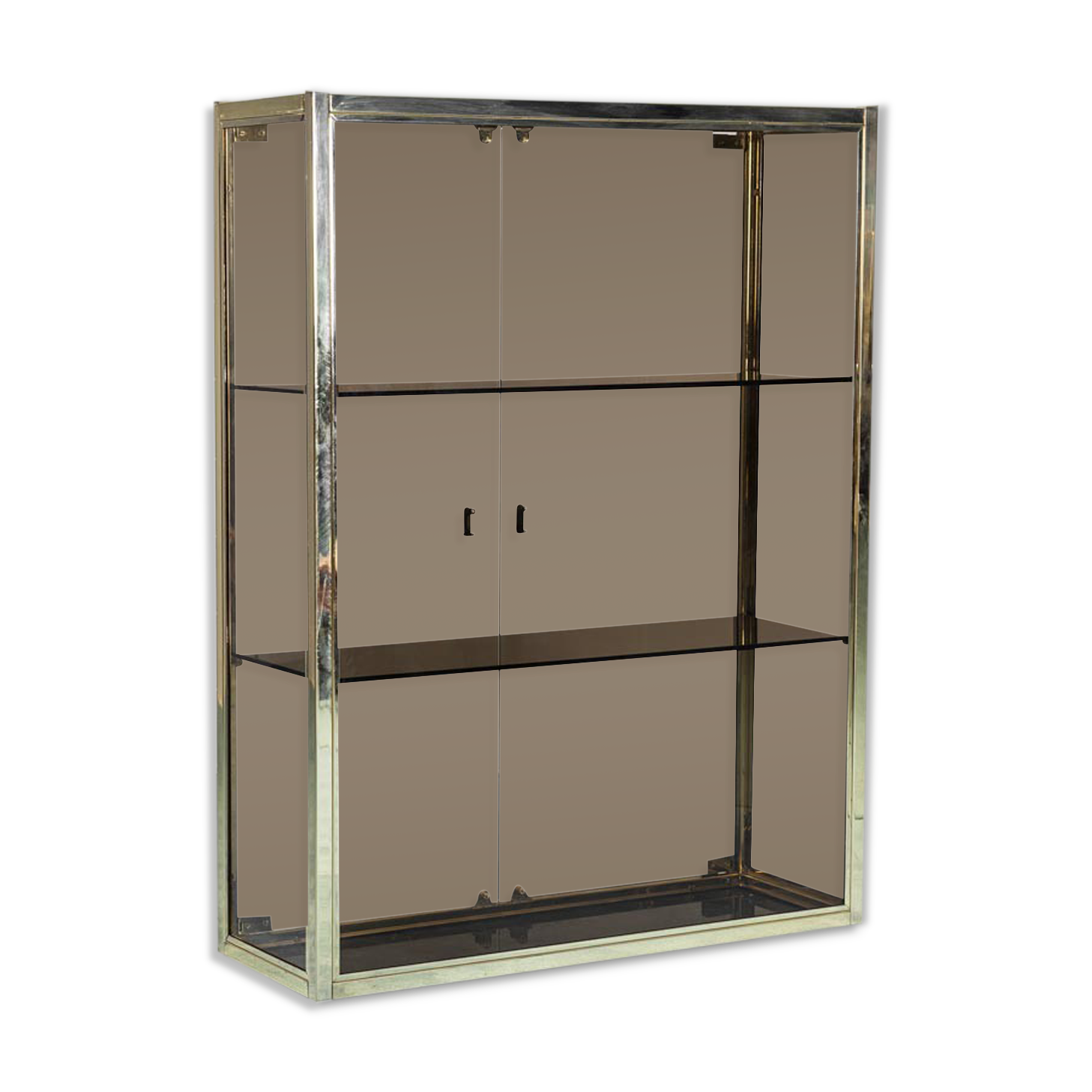 Showcase gold metal smoked glass 70s modern vintage