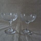 Pair of old crystal champagne glasses wide frieze right foot