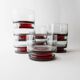 Ensemble vintage de 8 verres à boire des années 1970, verre gris avec pied rouge, larges coupes pour champagne, vin ou desserts, décoration de table rétro, idée cadeau