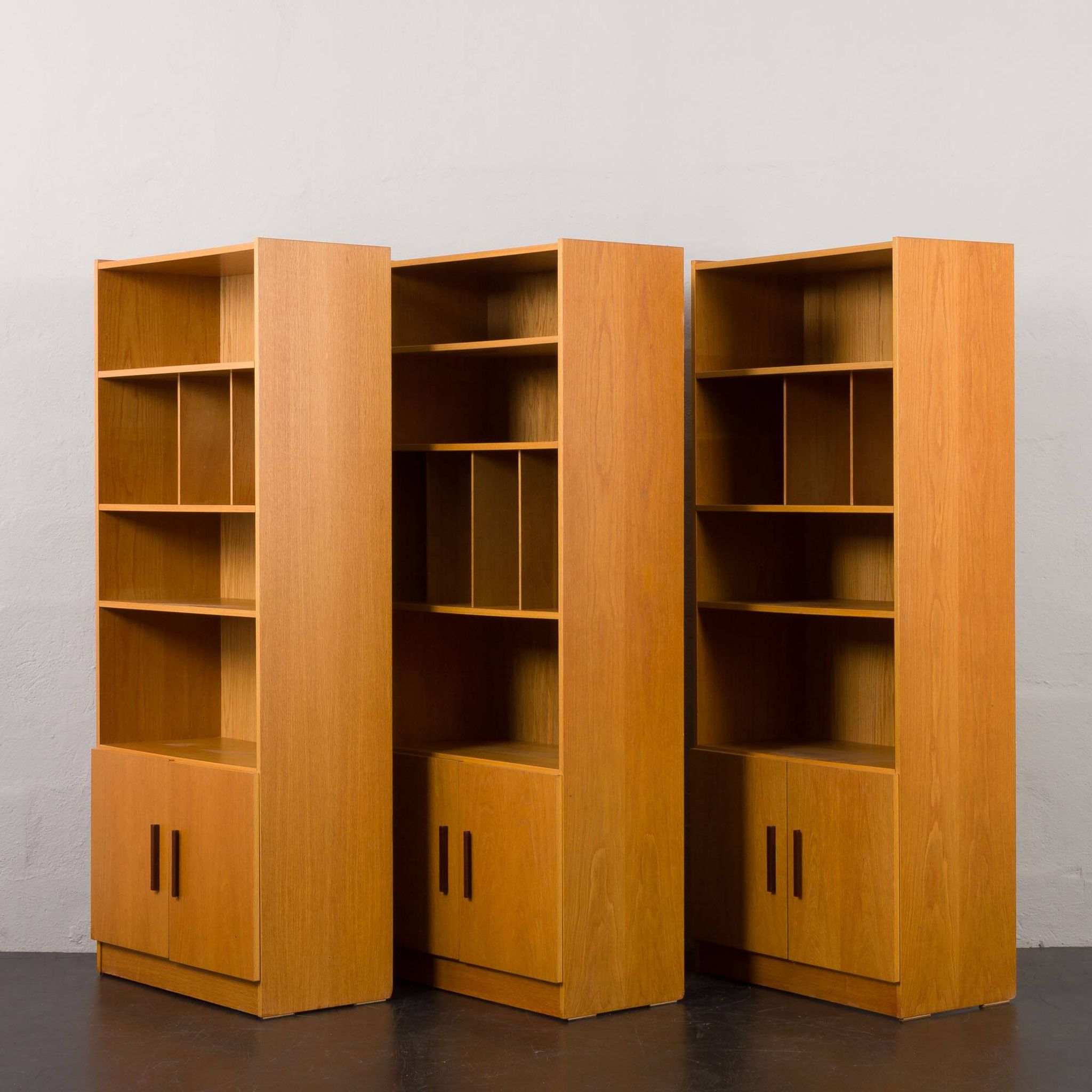 Ib Kofod Larsen Danish oak 3 modules bookshelf vinyl records shelves for Faarup, Denmark, 80s