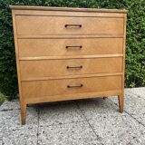 Vintage chest of drawers with 4 drawers, light oak, 1960.