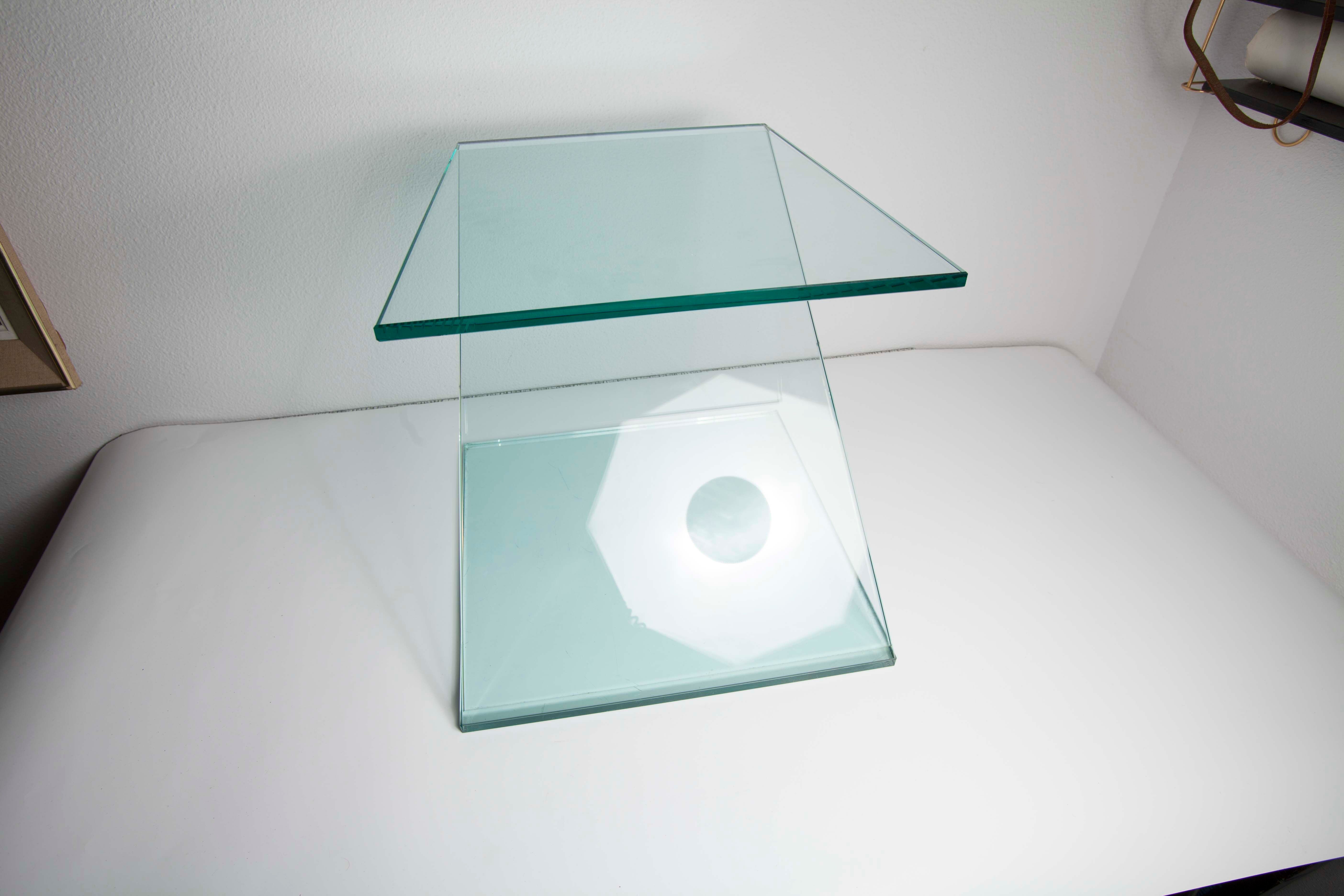 Z-shaped tempered glass side table
