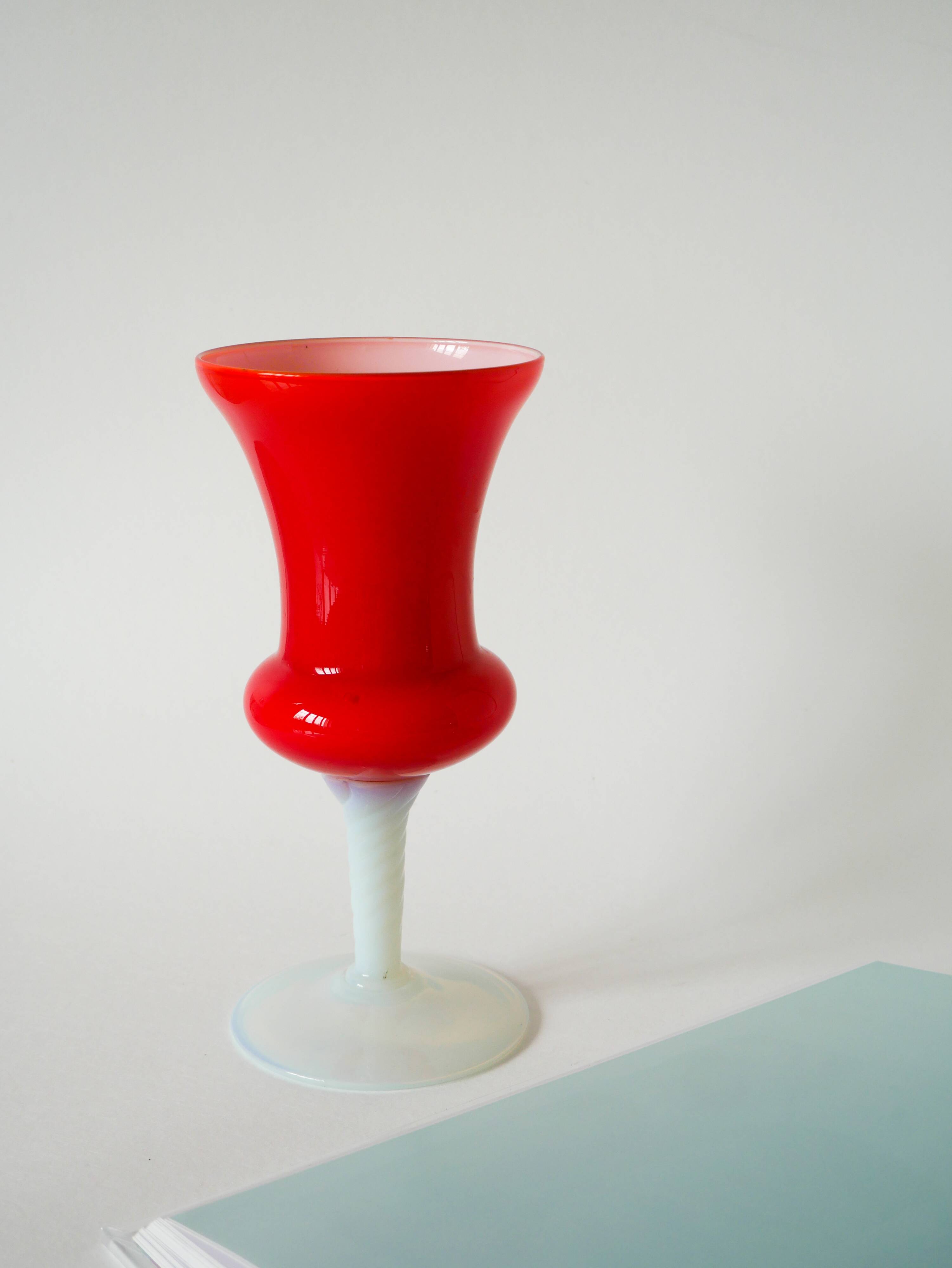 Orange-red opaline vase, 1960, 23 x 11 cm
