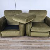 Pair of vintage armchairs from the 70s in green fabric, 1970