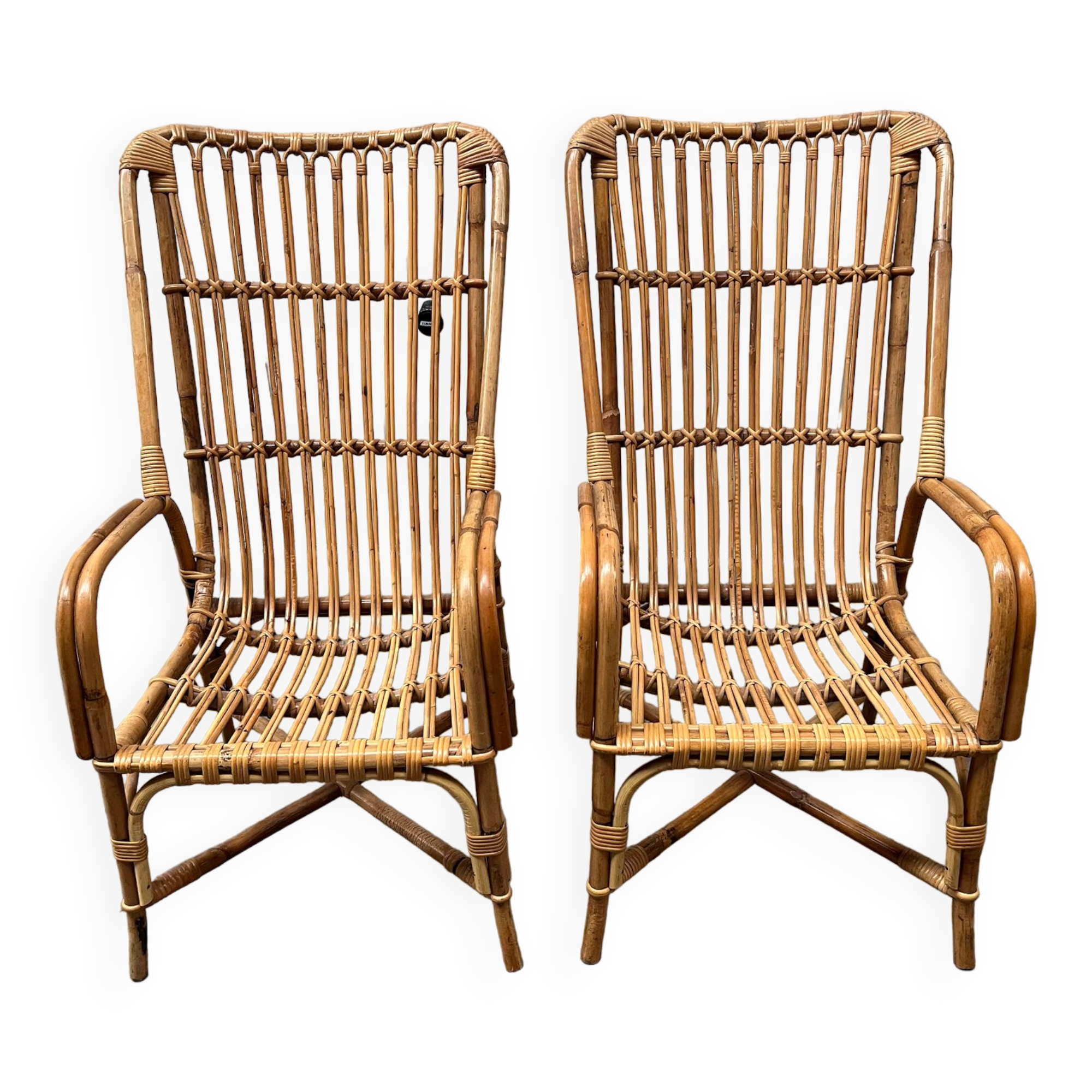 Pair of vintage rattan armchairs from the 70s