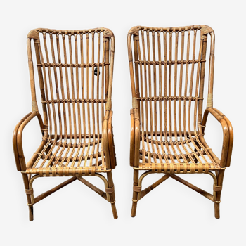 Pair of vintage rattan armchairs from the 70s
