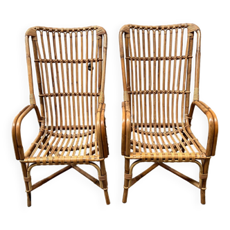 paire de fauteuils rotin vintage des années 70