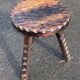 Brutalist low tripod wooden stool