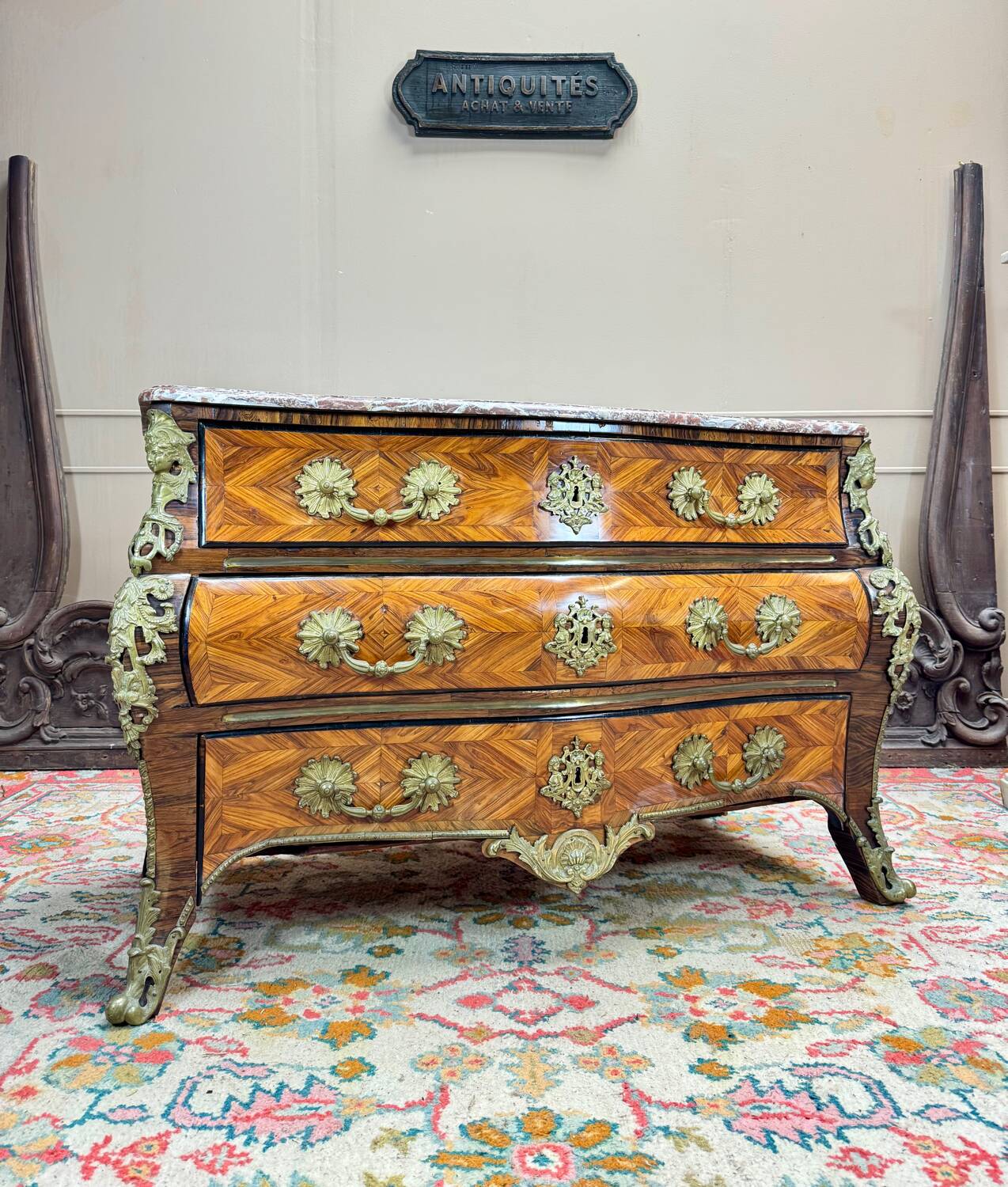 Commode tombeau En Marqueterie D’époque Régence Louis XV XVIII Eme Siècle