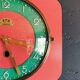 Vintage formica clock silent wall pendulum "FFR Morbier red green"