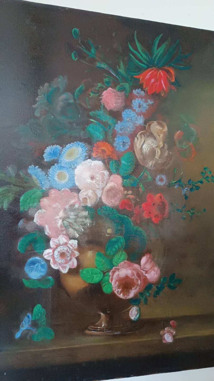 Oil painting on canvas vase with flowers 1970 signed Armandoi of flowers
