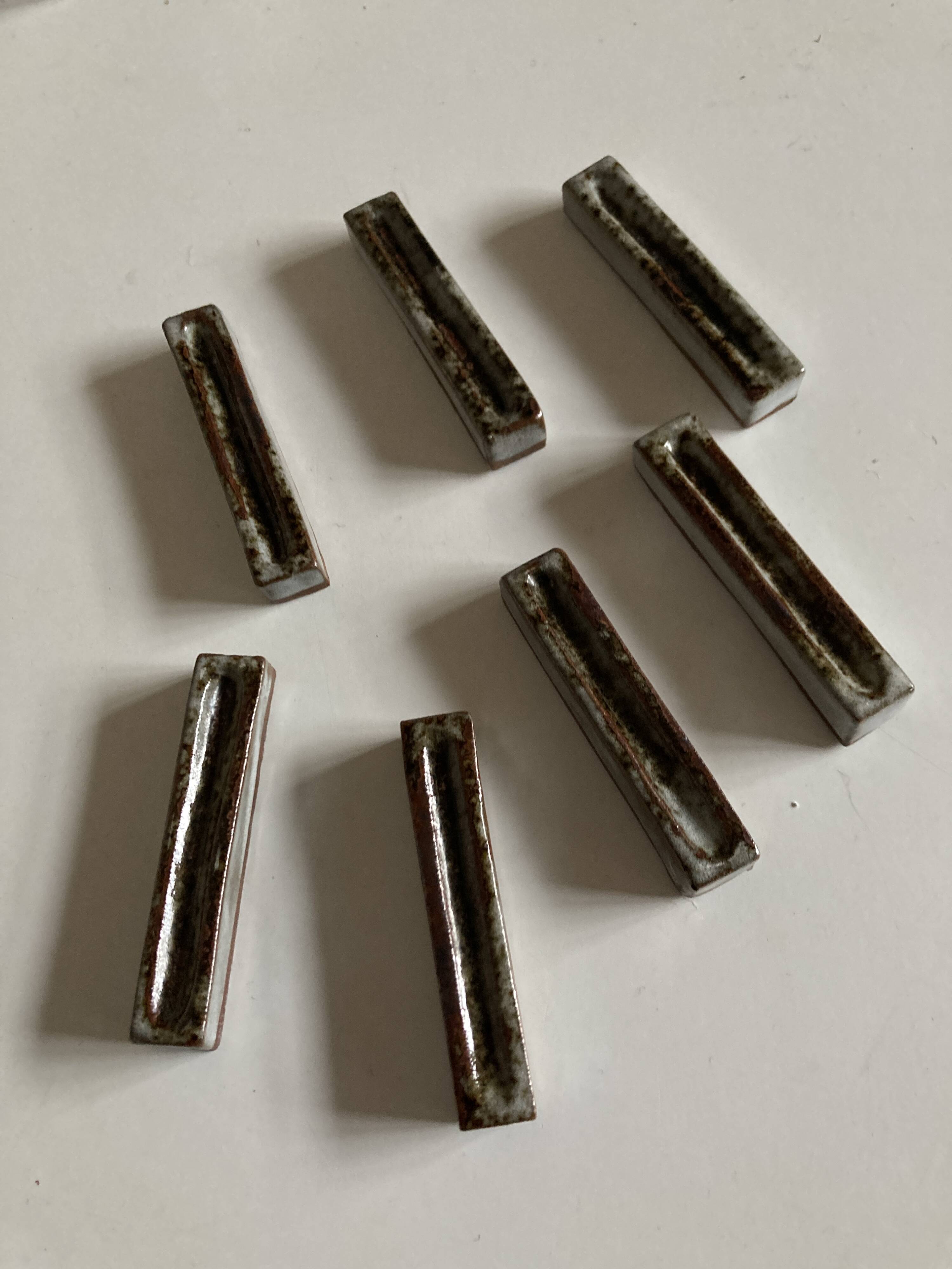 Set of 7 modernist pyrite stoneware potter's knife holders 1970