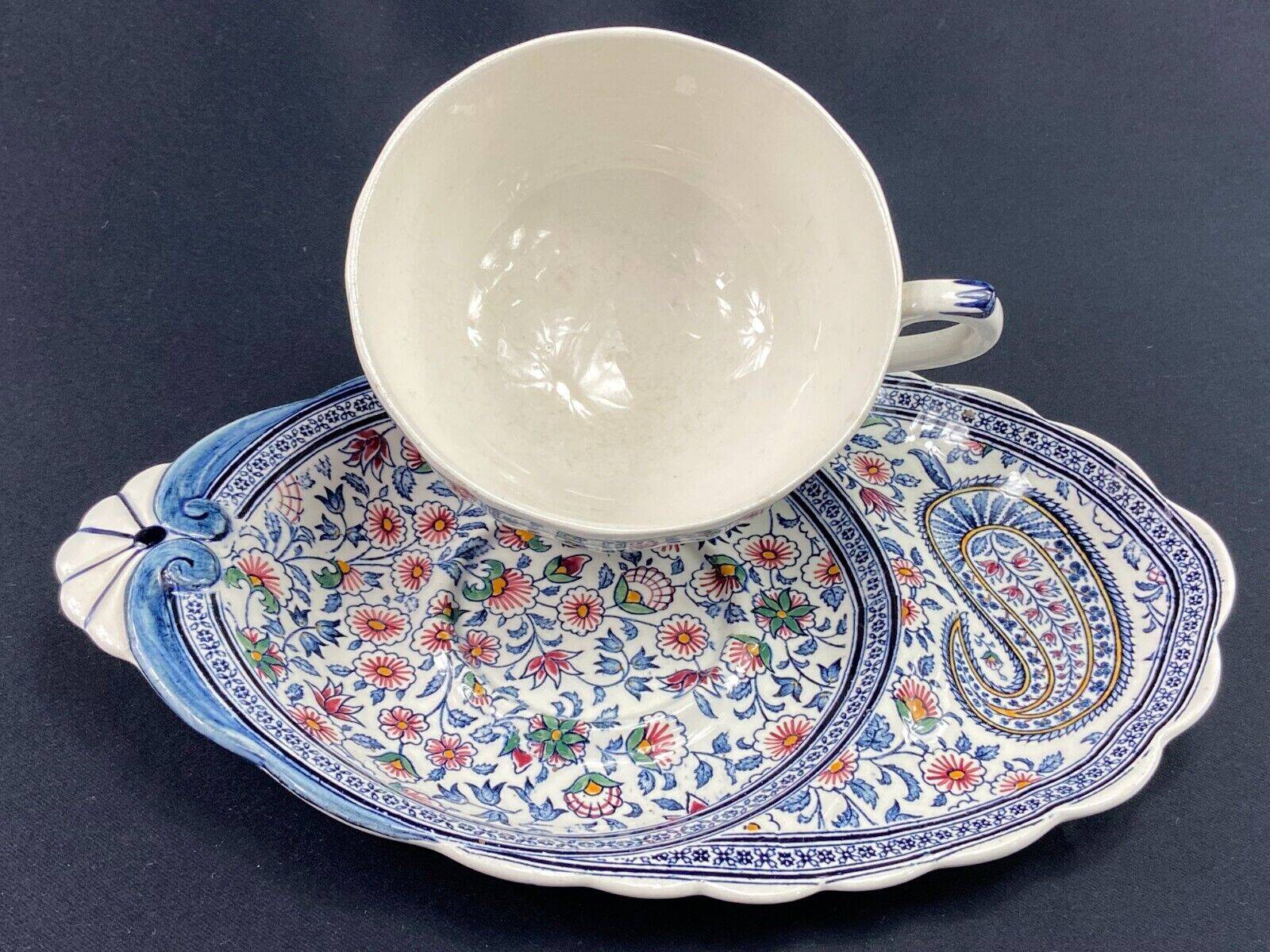 Lunch toast cup and its large earthenware saucer from Gien, Cashmere decor