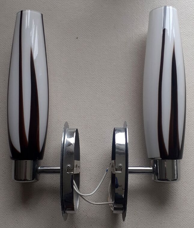 Pair of chromed metal and marbled glass tulip sconces Maison Paulmann