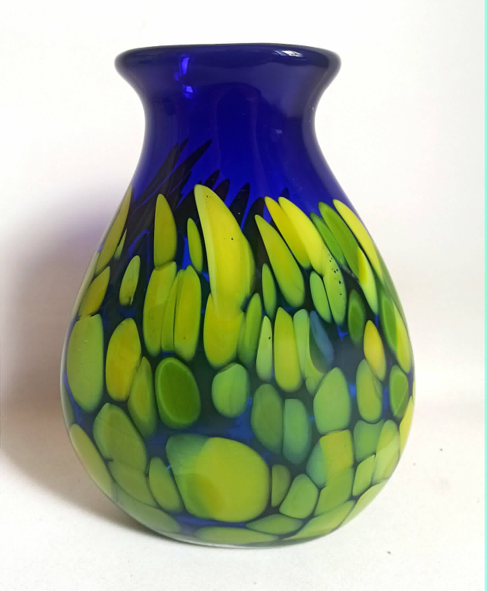 Cobalt blue vase with yellow inclusion Height 33 cm