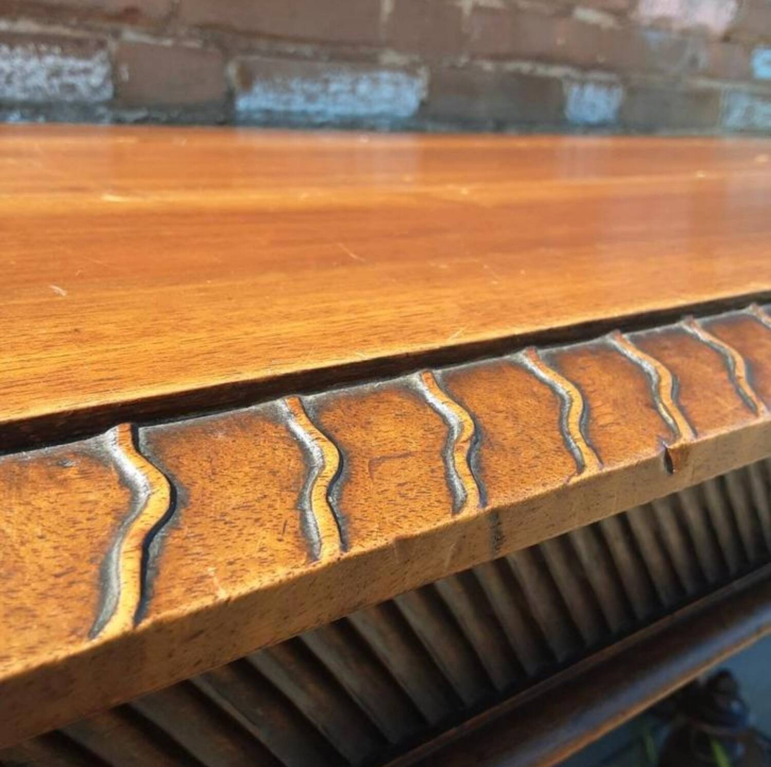 Unique antique Italian wooden hall table / narrow dining table