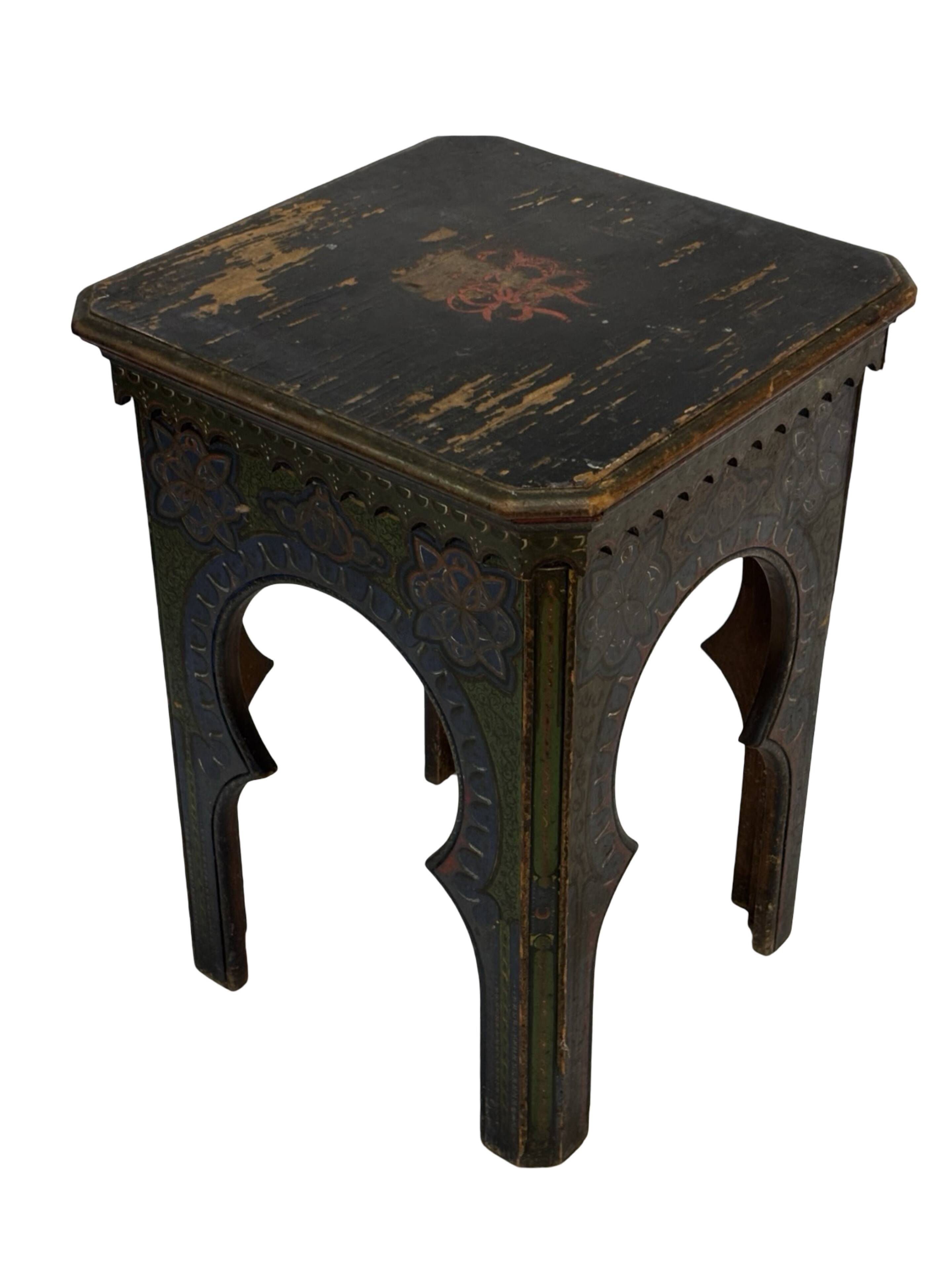 Antique hand-painted Moroccan Moorish Zouak side table