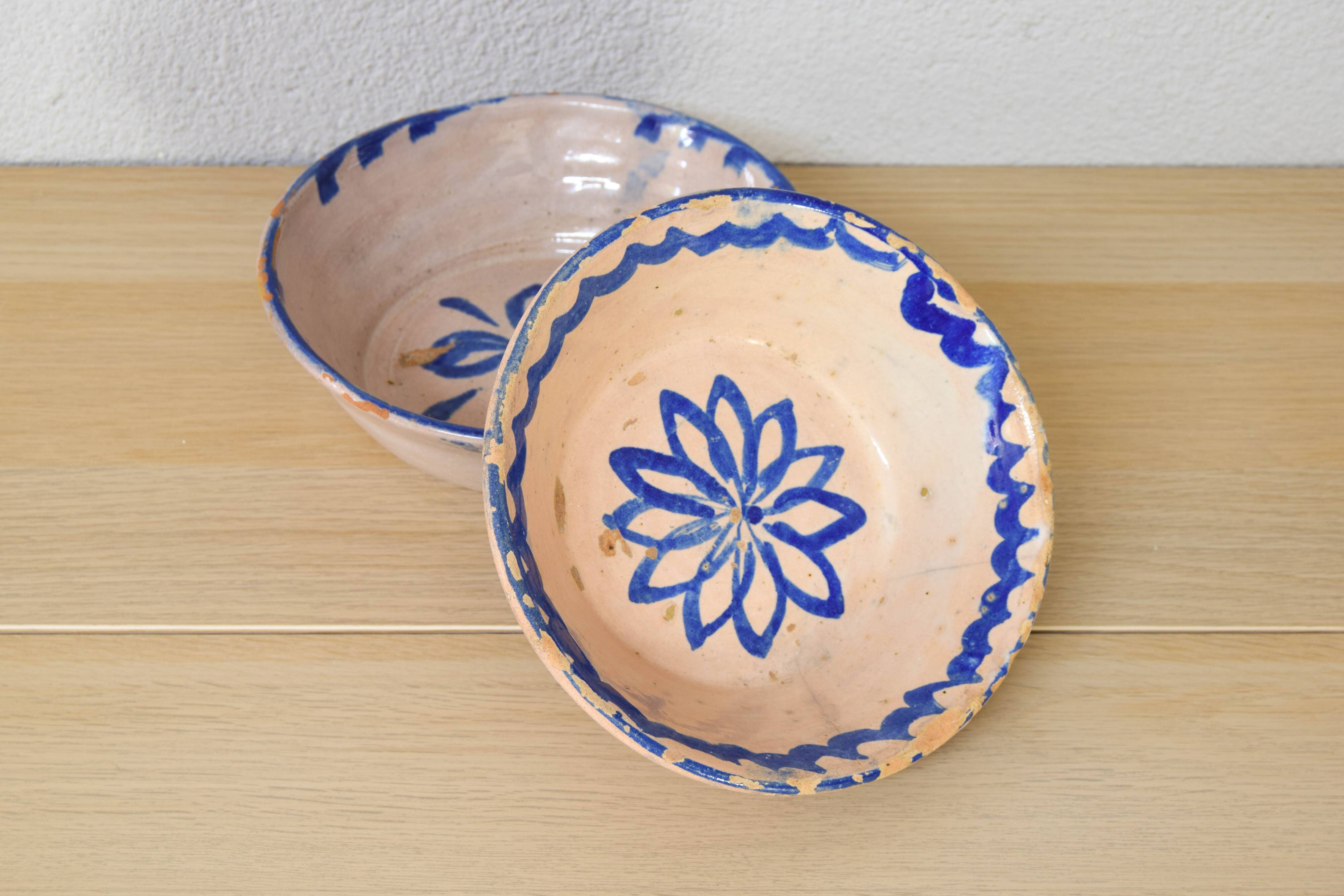 Antique Handmade Terracotta Ceramic Lebrillos Bowls Fajalauza, Granada Spain XIX