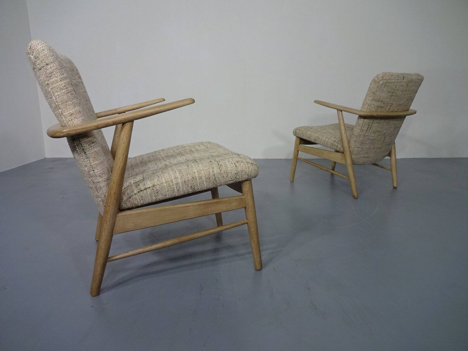 Danish Oak & Wool Armchairs, 1960s, Set of 2