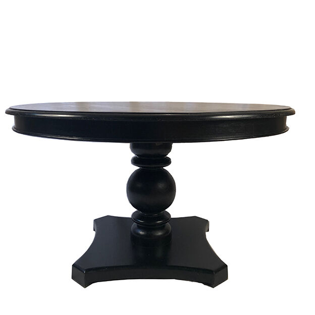 Table circulaire en bois noirci, pied central balustre