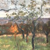 Tableau « Paysage arboré » , Huile sur panneau