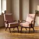 Restored bentwood armchairs by Jaroslav Šmídek, pair, Czechoslovakia, new pink upholstery, 61 × 82 × 81 cm