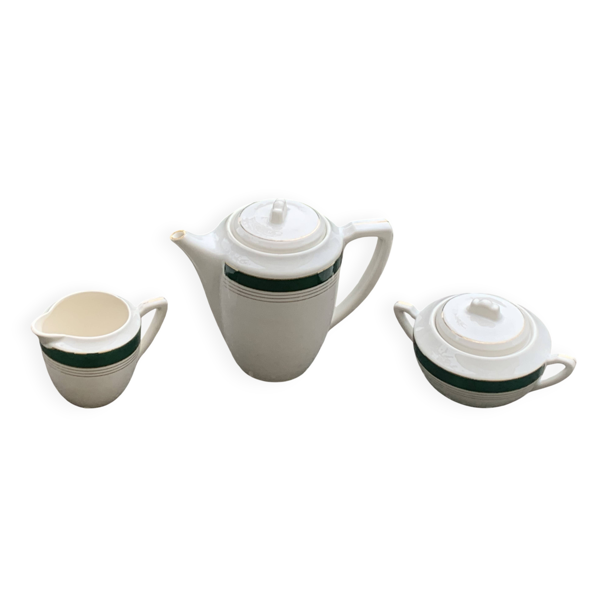 Coffee maker, milk jug and sugar bowl, Lumière, Digoin and Sarreguemines models